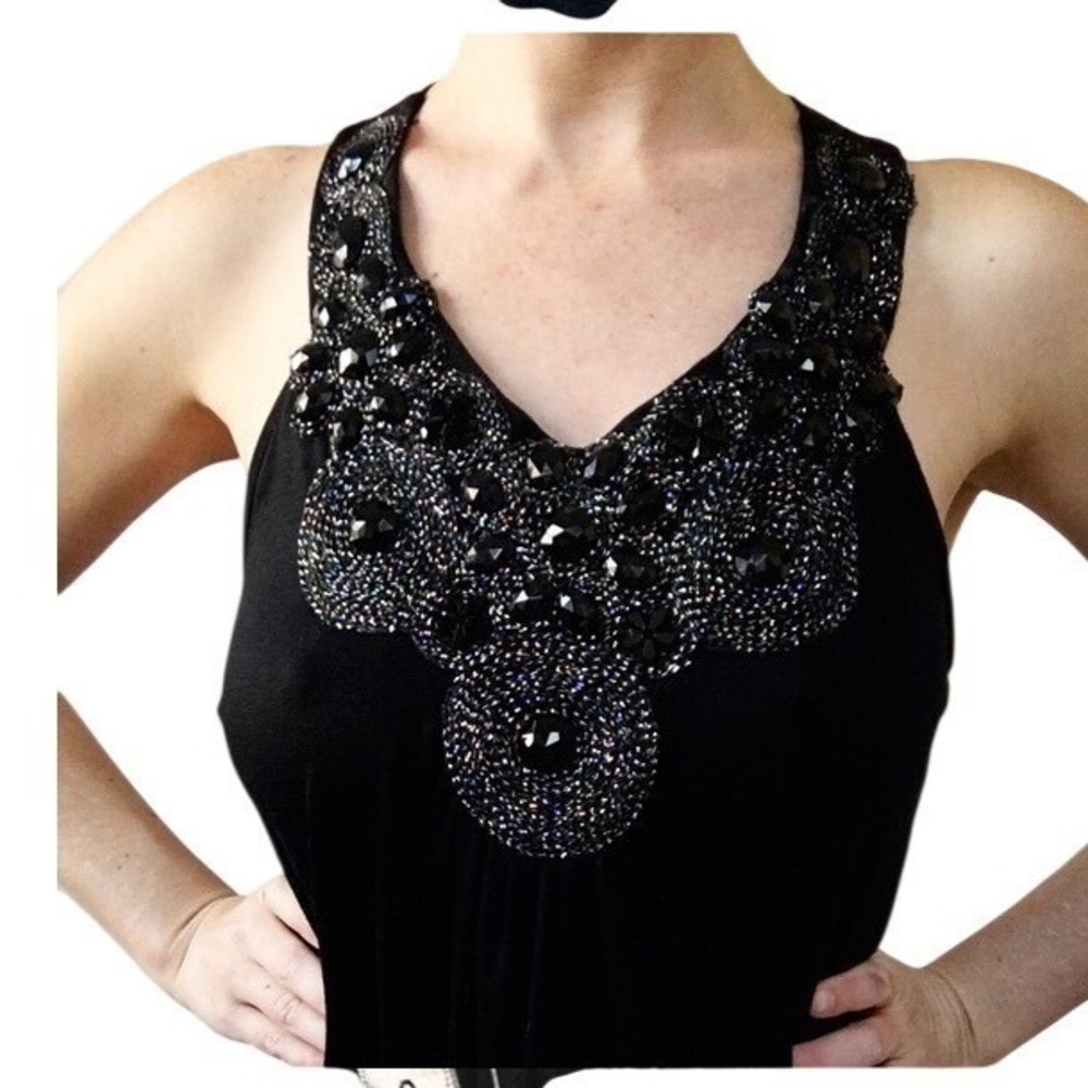 MOA MOA Black‎ Maxi Dress Embellished Beaded Neckline Sz S Whimsygoth Chic Party
